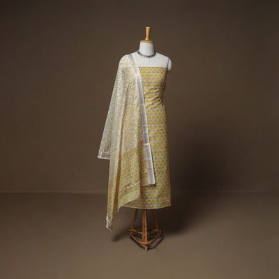 Floral Sanganeri Print Maheshwari Silk Unstitched Dress Material: Kurta, Bottom & Dupatta 06