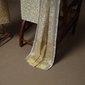 Floral Sanganeri Print Maheshwari Silk Unstitched Dress Material: Kurta, Bottom & Dupatta 06