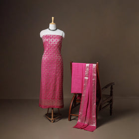Banarasi Silk Cotton Zari Work Unstitched Dress Material: Kurta, Bottom & Dupatta 13