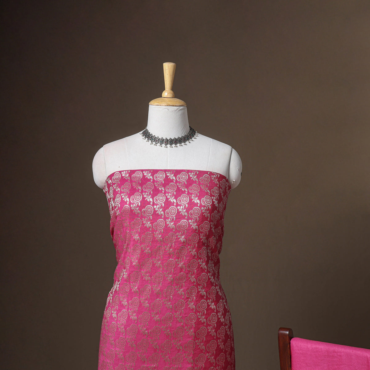 Banarasi Silk Cotton Zari Work Unstitched Dress Material: Kurta, Bottom & Dupatta 13