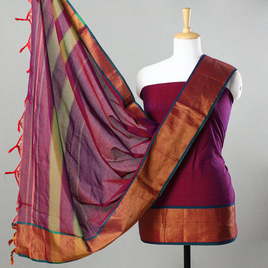 Purple - 3pc Dharwad Cotton Suit Material Set 15