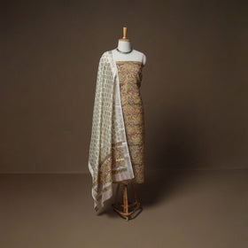 Floral Sanganeri Print Maheshwari Silk Unstitched Dress Material: Kurta, Bottom & Dupatta 07