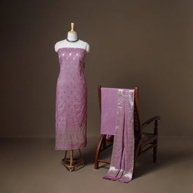 Banarasi Silk Cotton Zari Work Unstitched Dress Material: Kurta, Bottom & Dupatta 15