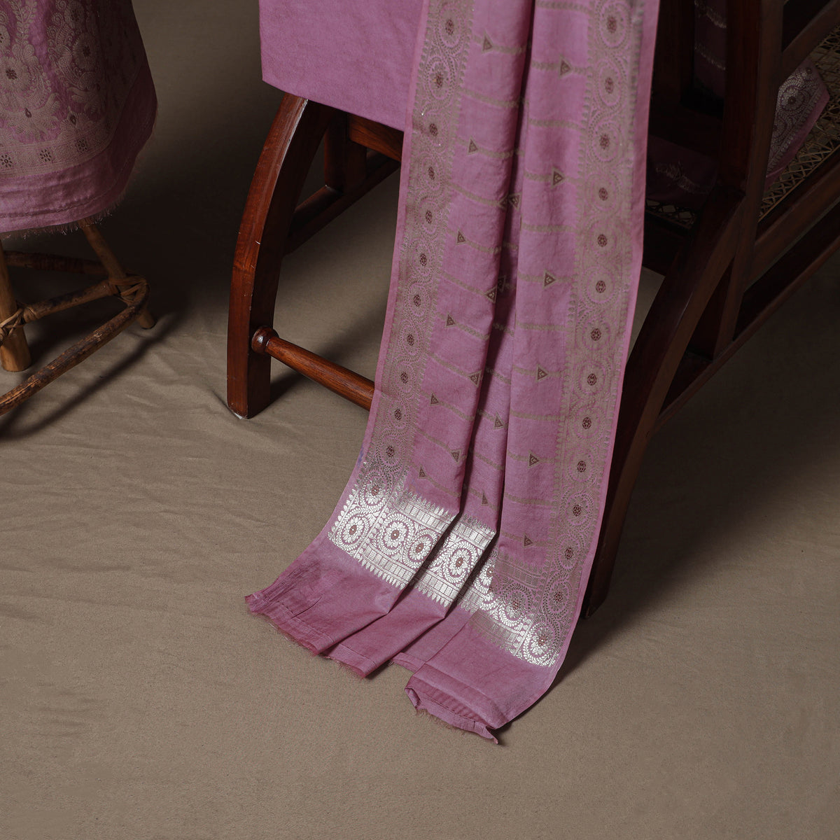 Banarasi Silk Cotton Zari Work Unstitched Dress Material: Kurta, Bottom & Dupatta 15