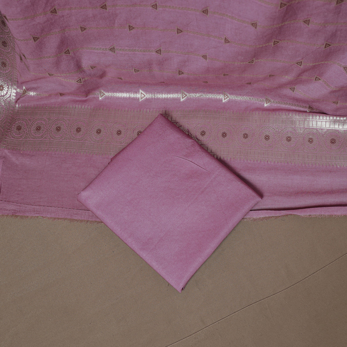 Banarasi Silk Cotton Zari Work Unstitched Dress Material: Kurta, Bottom & Dupatta 15