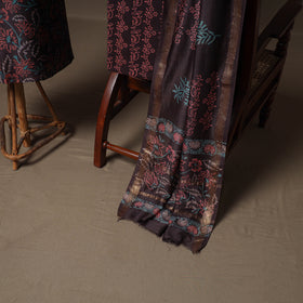 Floral Sanganeri Print Maheshwari Silk Unstitched Dress Material: Kurta, Bottom & Dupatta 09