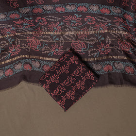 Floral Sanganeri Print Maheshwari Silk Unstitched Dress Material: Kurta, Bottom & Dupatta 09