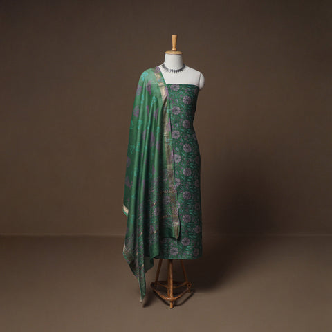 Floral Sanganeri Print Maheshwari Silk Unstitched Dress Material: Kurta, Bottom & Dupatta 10