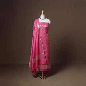 Banarasi Silk Cotton Zari Work Unstitched Dress Material: Kurta, Bottom & Dupatta 17