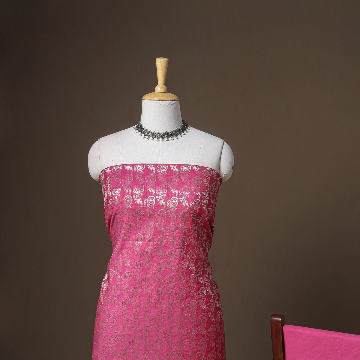 Banarasi Silk Cotton Zari Work Unstitched Dress Material: Kurta, Bottom & Dupatta 17