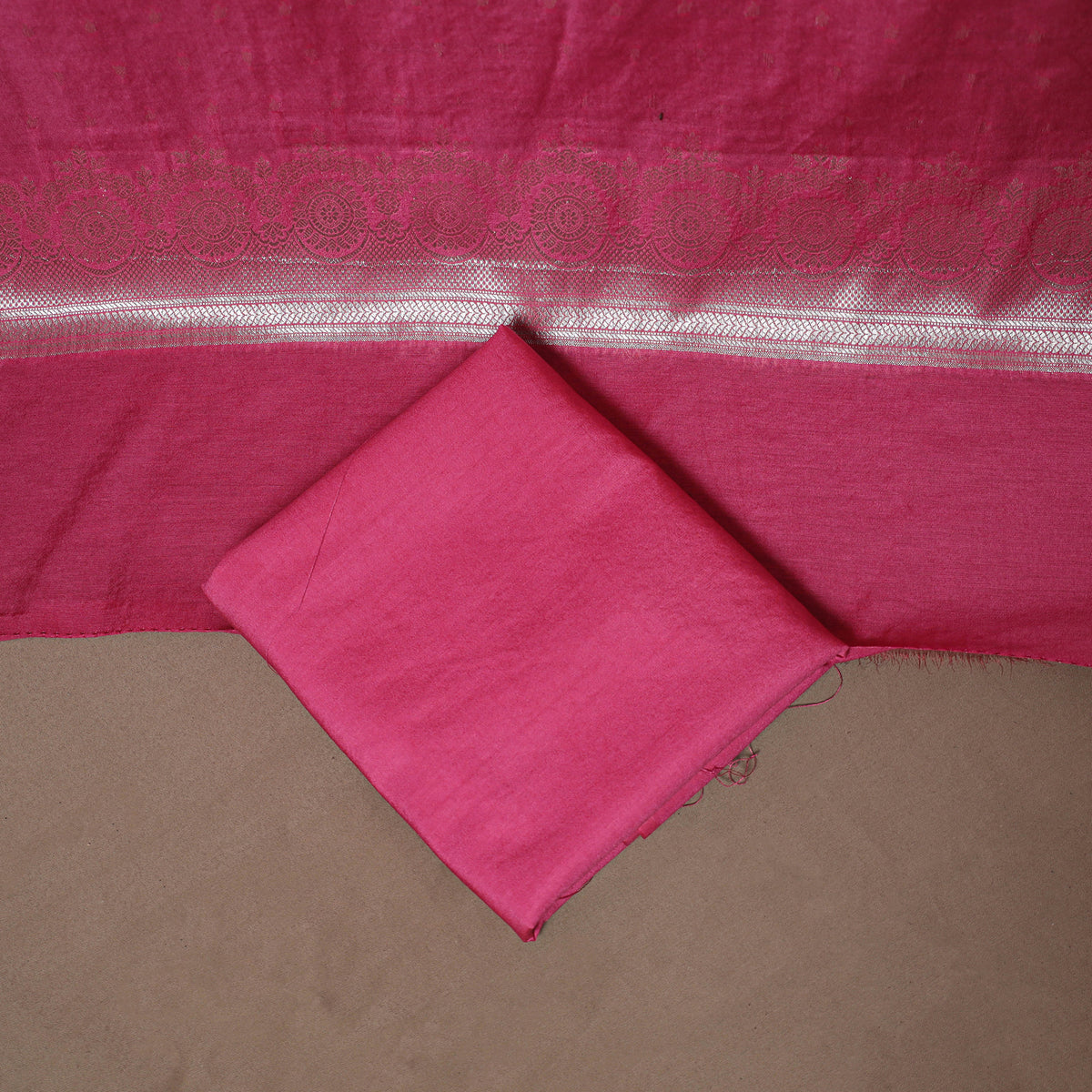Banarasi Silk Cotton Zari Work Unstitched Dress Material: Kurta, Bottom & Dupatta 17