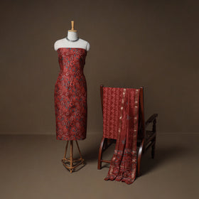 Floral Sanganeri Print Maheshwari Silk Unstitched Dress Material: Kurta, Bottom & Dupatta 11