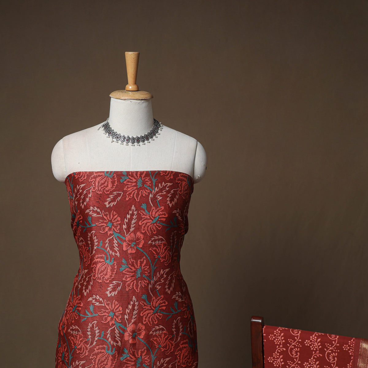 Floral Sanganeri Print Maheshwari Silk Unstitched Dress Material: Kurta, Bottom & Dupatta 11