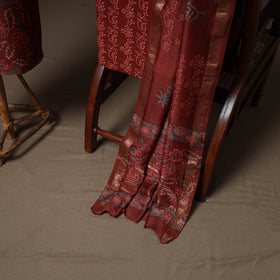 Floral Sanganeri Print Maheshwari Silk Unstitched Dress Material: Kurta, Bottom & Dupatta 11