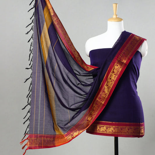 Blue - 3pc Dharwad Cotton Suit Material Set 45