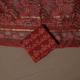 Floral Sanganeri Print Maheshwari Silk Unstitched Dress Material: Kurta, Bottom & Dupatta 11