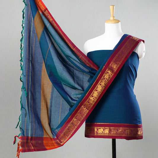 Blue - 3pc Dharwad Cotton Suit Material Set 46