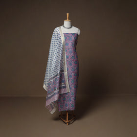Floral Sanganeri Print Maheshwari Silk Unstitched Dress Material: Kurta, Bottom & Dupatta 12