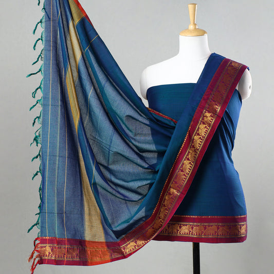 Blue - 3pc Dharwad Cotton Suit Material Set 48