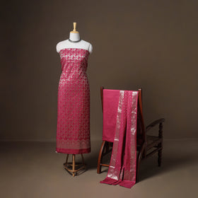 Banarasi silk cotton zari work unstitched dress material: