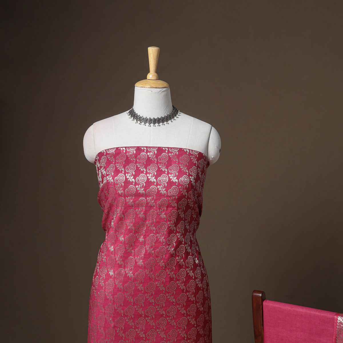 Banarasi silk cotton zari work unstitched dress material: