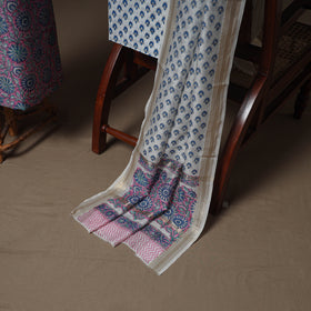 Floral Sanganeri Print Maheshwari Silk Unstitched Dress Material: Kurta, Bottom & Dupatta 12