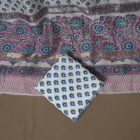 Floral Sanganeri Print Maheshwari Silk Unstitched Dress Material: Kurta, Bottom & Dupatta 12
