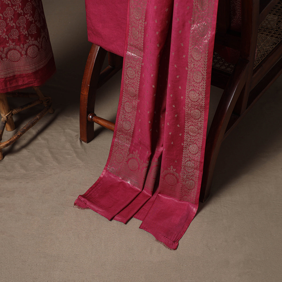Banarasi silk cotton zari work unstitched dress material: