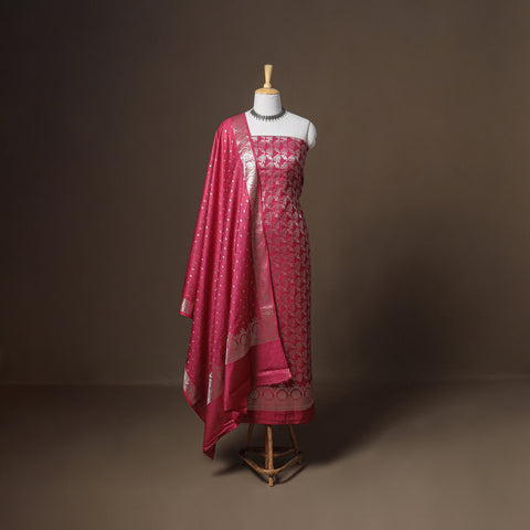 Banarasi silk cotton zari work unstitched dress material: