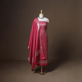 Banarasi silk cotton zari work unstitched dress material: