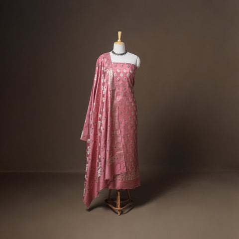 Banarasi silk cotton meena buti zari work unstitched dress