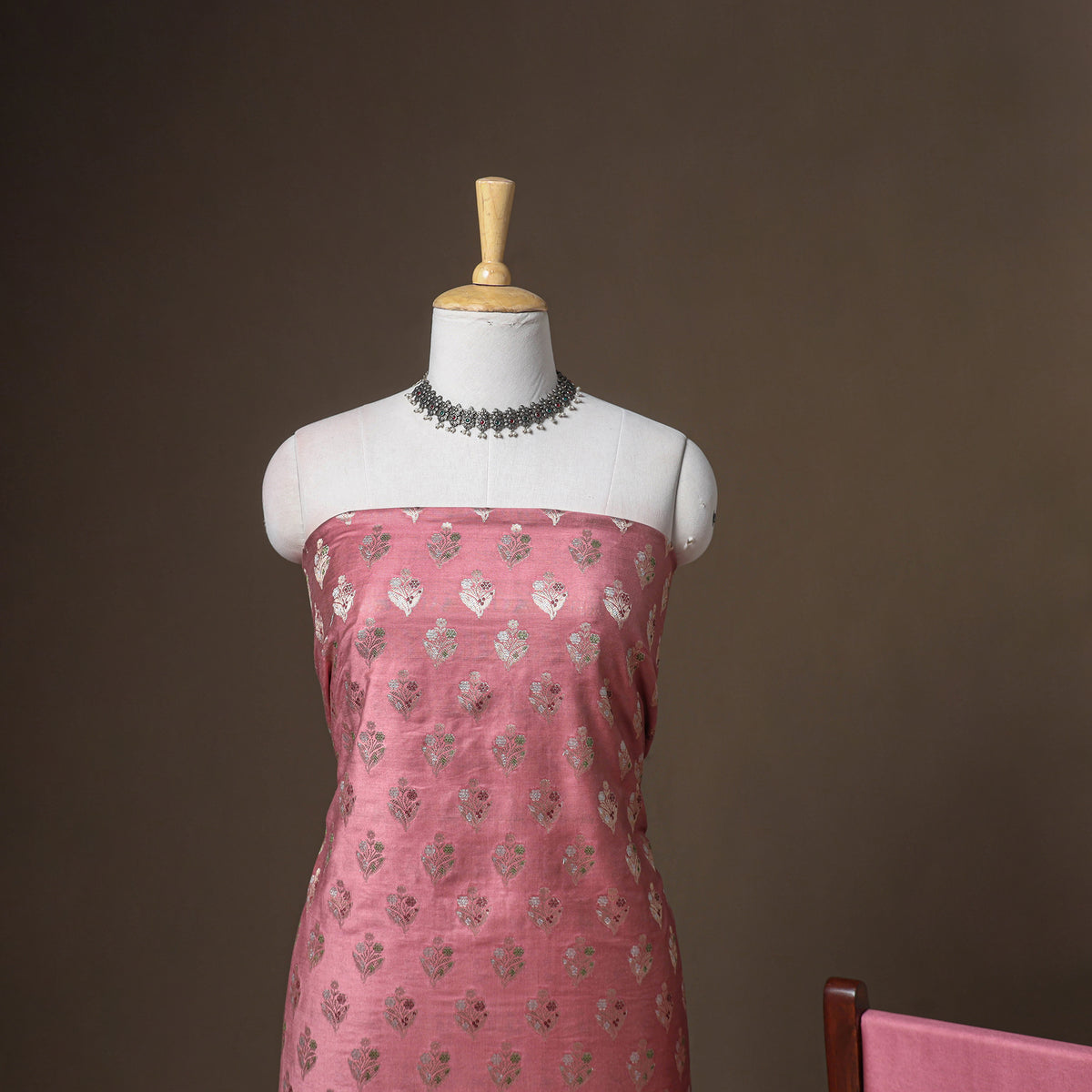 Banarasi Silk Cotton Meena Buti Zari Work Unstitched Dress Material: Kurta, Bottom & Dupatta 21
