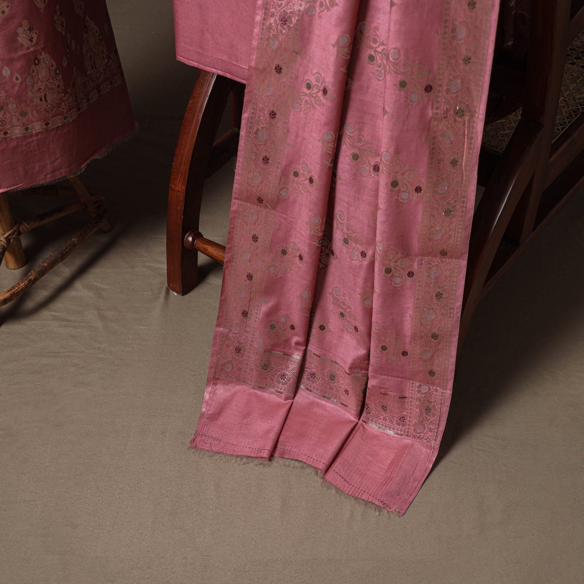 Banarasi Silk Cotton Meena Buti Zari Work Unstitched Dress Material: Kurta, Bottom & Dupatta 21