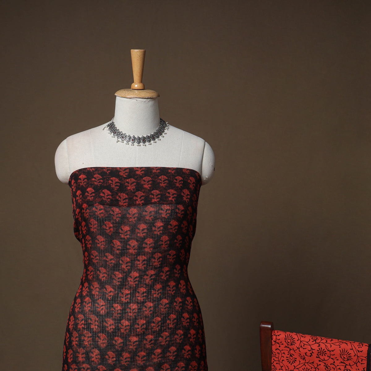 Hand Block Bagru Print Kota Doria Cotton Unstitched Dress Material: Kurta, Bottom & Dupatta 15