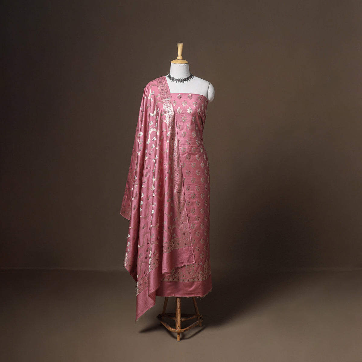 Banarasi Silk Cotton Meena Buti Zari Work Unstitched Dress Material: Kurta, Bottom & Dupatta 23