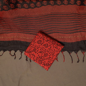 Hand Block Bagru Print Kota Doria Cotton Unstitched Dress Material: Kurta, Bottom & Dupatta 15