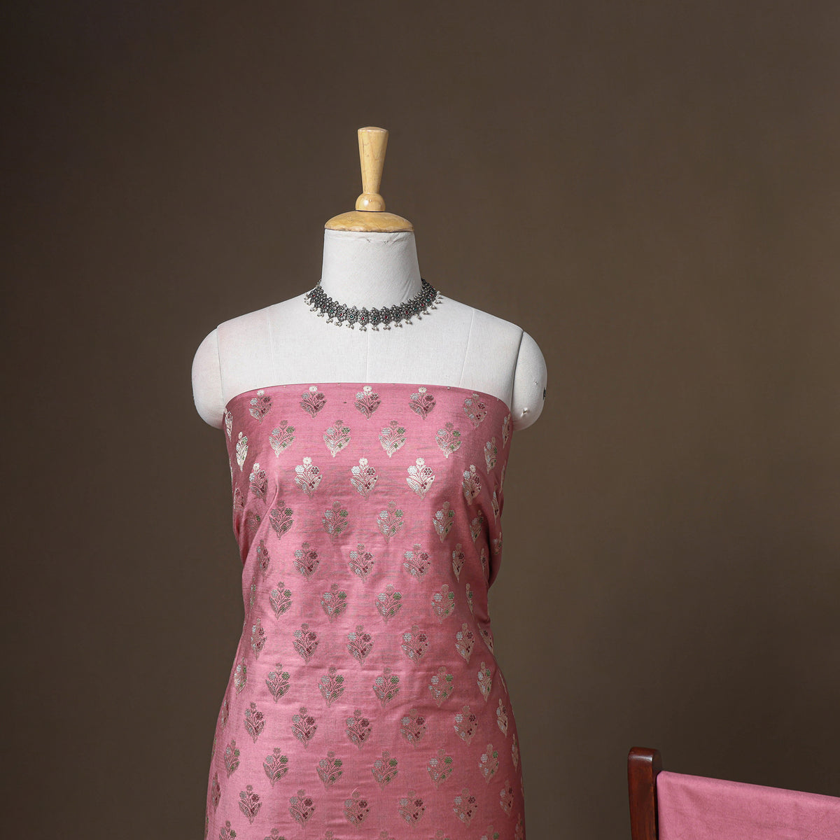 Banarasi Silk Cotton Meena Buti Zari Work Unstitched Dress Material: Kurta, Bottom & Dupatta 23