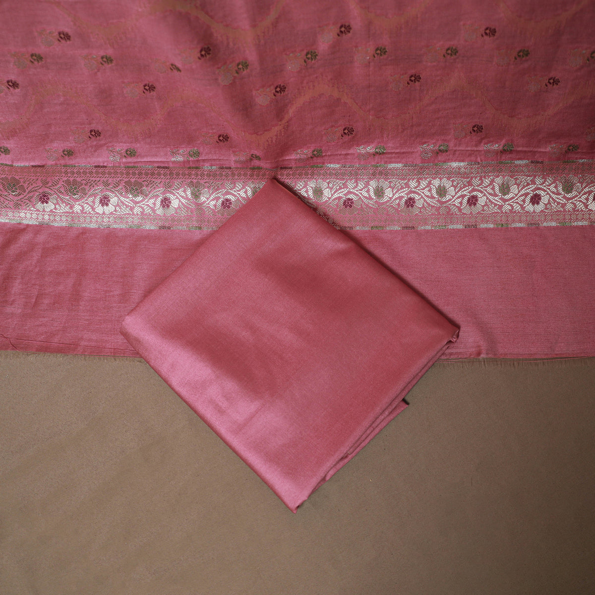 Banarasi Silk Cotton Meena Buti Zari Work Unstitched Dress Material: Kurta, Bottom & Dupatta 23