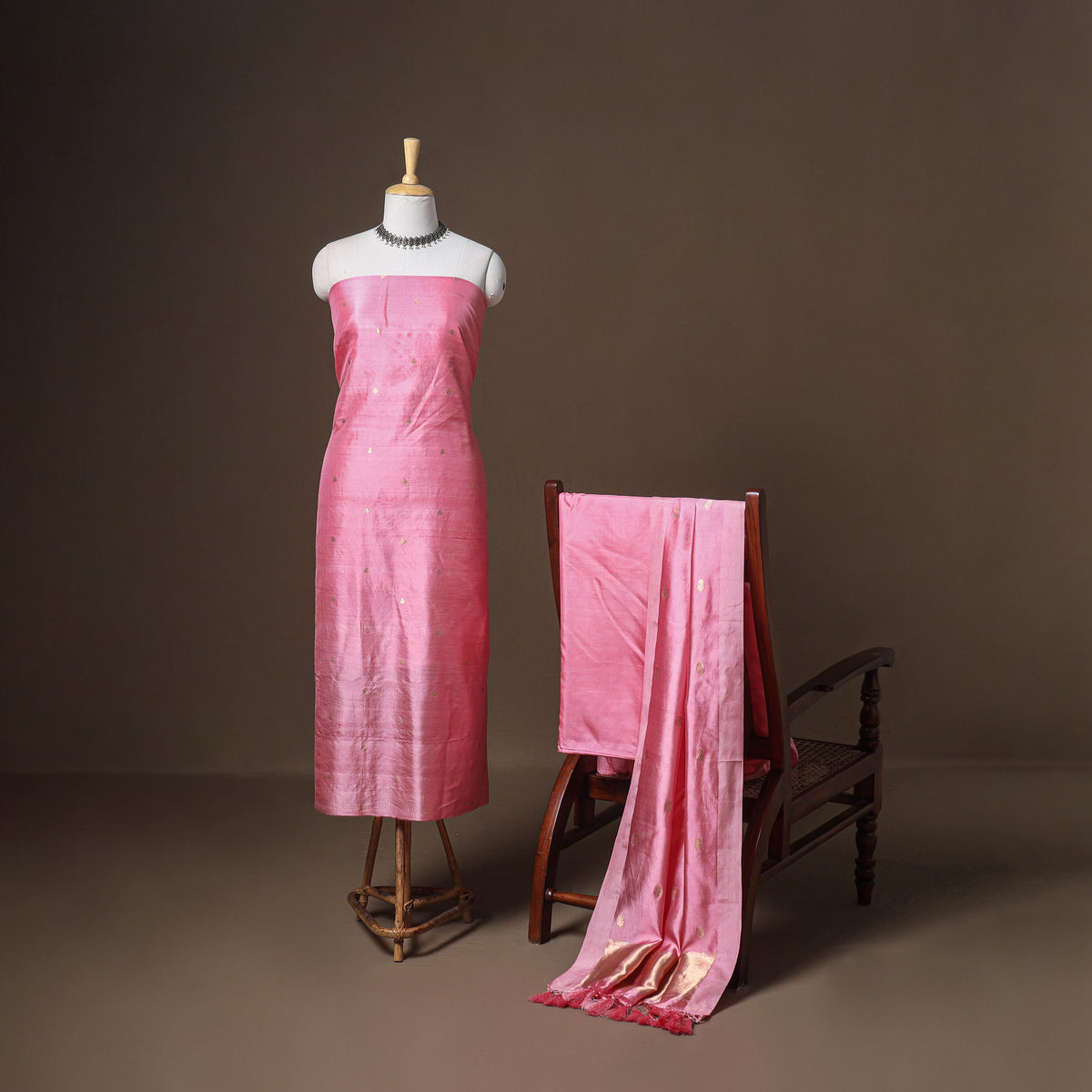Banarasi Silk Handloom Zari Work Unstitched Dress Material: Kurta, Bottom & Dupatta 24
