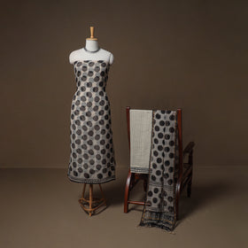 Hand Block Bagru Print Kota Doria Cotton Unstitched Dress Material: Kurta, Bottom & Dupatta 17