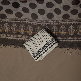Hand Block Bagru Print Kota Doria Cotton Unstitched Dress Material: Kurta, Bottom & Dupatta 17