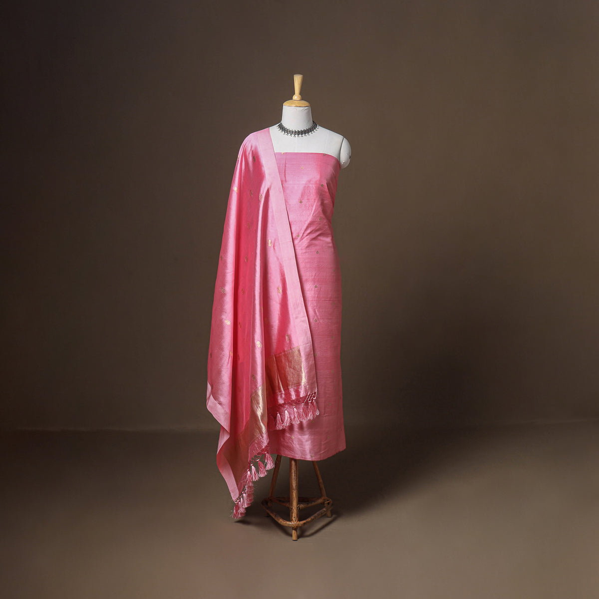Banarasi Silk Handloom Zari Work Unstitched Dress Material: Kurta, Bottom & Dupatta 24