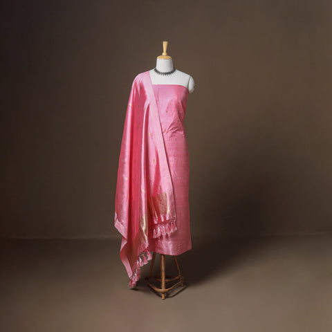 Banarasi Silk Handloom Zari Work Unstitched Dress Material: Kurta, Bottom & Dupatta 24