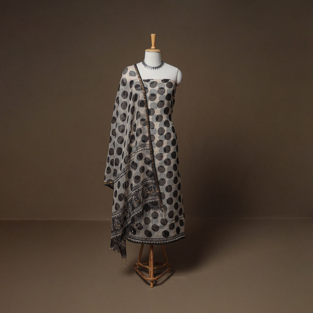 Hand Block Bagru Print Kota Doria Cotton Unstitched Dress Material: Kurta, Bottom & Dupatta 17