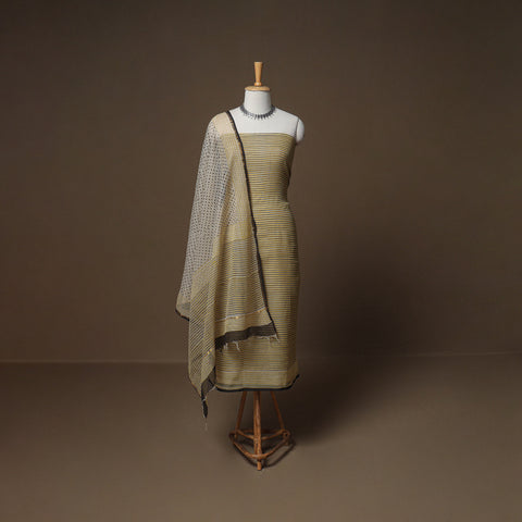 Hand Block Bagru Print Kota Doria Cotton Unstitched Dress Material: Kurta, Bottom & Dupatta 18
