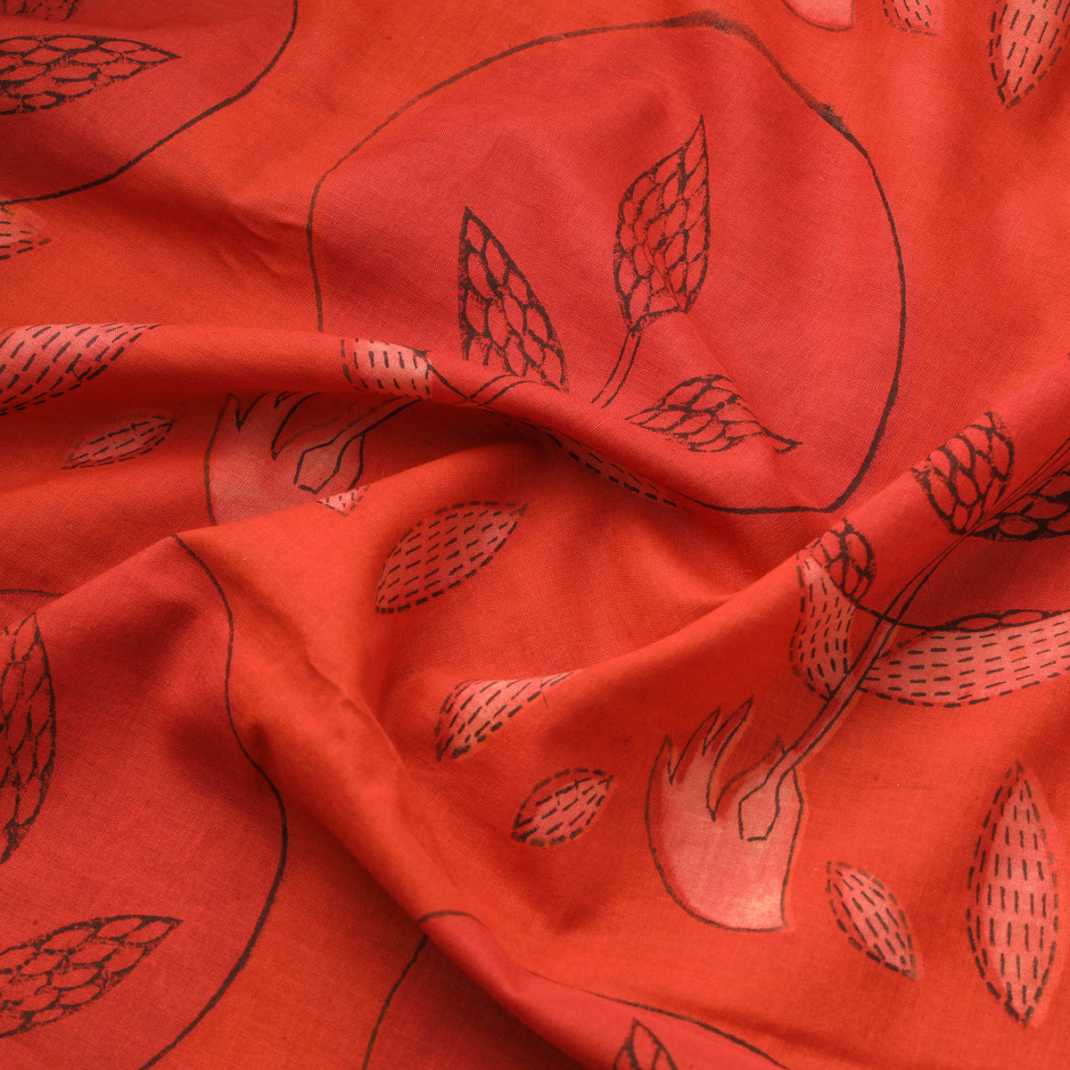 Pomegranate peel hand block print cotton fabric 02