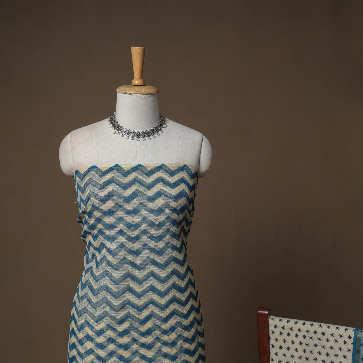 Hand Block Bagru Print Kota Doria Cotton Unstitched Dress Material: Kurta, Bottom & Dupatta 19