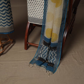 Hand Block Bagru Print Kota Doria Cotton Unstitched Dress Material: Kurta, Bottom & Dupatta 19
