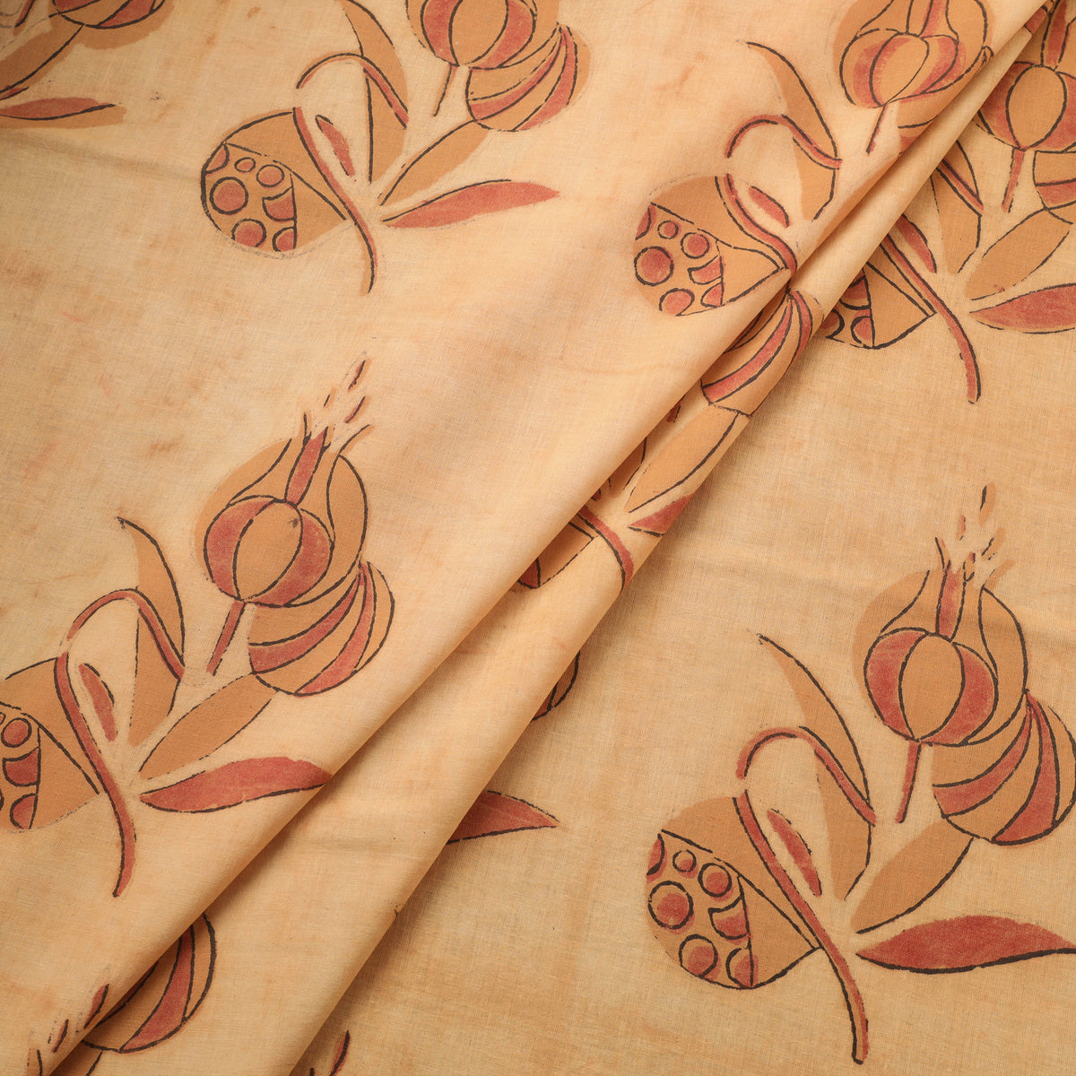 Pomegranate peel hand block print cotton fabric 05