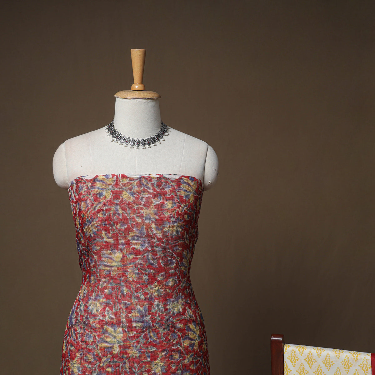 Hand Block Bagru Print Kota Doria Cotton Unstitched Dress Material: Kurta, Bottom & Dupatta 21